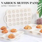 1 Pc Mini Muffin Pans with Metal Reinforced Frame, 24 Cups Nonstick Silicone Cupcake Tray for Baking, Food Grade Small Muffin Molds with Handles (Cream)