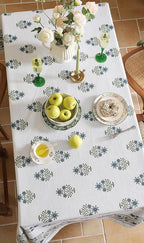 ISAENNE Designer White Linen Small Rectangular Tablecloth,Chinoiserie Floral Elegant Indoor Table Cloth,Fall Stain Proof Decor Tablecloths for Dining Thanksgiving Kitchen,55"*71"-Mosella F