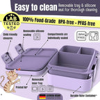 BEARFOOT Kids Lunch Box with Compartments – Compact & Lightweight | Leak-Proof, BPA-Free, Dishwasher & Microwave Safe | Hand-Drawn Design for Preschool, School, Travel (Purple, 2.75 Cups)