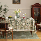 ISAENNE Designer Green Linen Long Rectangle Tablecloth,Floral French Country Indoor Table Cloth,Stain Resistant Home Decor Tablecloths for Dining Kitchen Thanksgiving Party,63"*94"-Brune