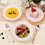 100 Pack Disposable Soup Bowls with Rose Gold Rim, 12oz Premium Heavy Duty Plastic Dinner Bowls for Party, Wedding and Holiday