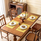 KXN Placemats Set of 4, Dual-Layer Thickened Faux Linen Table Mats, Heat Resistant & Wrinkle-Free, Machine Washable Cloth Place Mats for Kitchen Dining Indoor Outdoor (Yellow)