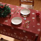 ISAENNE Designer Christmas Red Long Rectangular Tablecloth,Linen Table Cloth with Snowflakes Pattern,Wrinkle Resistant Decor Tablecloths for Dining Kitchen Thanksgiving Christmas,63"*102"-Carol C