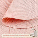 FunWheat Round Braided Placemats Set of 6 Place mats for Dining Tables Woven Heat Resistant Table Mats 15 inch (Pink)