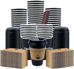100 Pack 12 oz Coffee Cups,Disposable Hot Drink Paper Cups with Lids & Sleeves -12 Ounce Black Party Cups Perfect for Hot Beverages, Party, Office,and Home Use