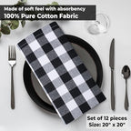 Urban Villa Cloth Dinner Napkins Set of 12 20''x20''100% Cotton Black White Buffalo Checks Highly Absorbent Washable Reusable Durable Ideal for Farmhouse Party Thanksgiving Fall Christmas Everyday Use