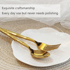 Gold 20-Piece Silverware Set, Bamboo Pattern Stainless Steel Flatware Set, Cutlery Set Mirror Polished, Dishwasher Safe, Service for 4