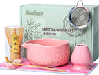 Matcha Whisk Bowl Set, 7PCS All-in-One Japanese Tea Set Includes Matcha Bowl with Spout, Bamboo Whisk (Chasen) with Stand, Scoop, Sifter, Complete Kit for Ceremony, Gift for Matcha Tea Lovers（Pink)