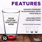 Custom Libbey Pint Glass 16 oz. Set of 10, Personalized Bulk Pack - Beer Glasses, Heavy Duty Drinkware - Red