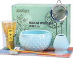 Matcha Whisk Bowl Set, 7PCS All-in-One Japanese Tea Set Includes Matcha Bowl with Spout, Bamboo Whisk (Chasen) with Stand, Scoop, Sifter, Complete Kit for Ceremony, Gift for Matcha Tea Lovers(Blue)