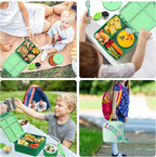 Kids Bento Lunch Box with 8oz Soup Thermo, Kids Leakproof Lunch Food Containers with 4 Compartment,Insulated Hot Food Jar with Lunch Bag for School, Travel (Green)