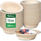 12 oz Paper Bowls Disposable, 500 Pack Heavy Duty Paper Bowls Bulk, Compostable Disposable Soup Bowls, Eco-Friendly Biodegradable Bowl Natural Brown, Microwavable Safe