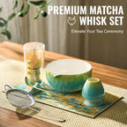 Matcha Whisk Set 7 Pcs, Matcha Kit with Bowl, Whisk and Holder, Bamboo Scoop, Scoop Rest, Sifter & Tea Towel, matcha Tea set Gifts for Matche Lovers Making Latte Breakfast