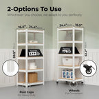 HOMEDANT House White 5-Tier Metal Rolling Cart Shelf Rack Casters Heavy Duty Wheel Shelving Unit Adjustable Utility Storage Shelves Organizer Shelf Kitchen Garage 24.4" W x 16.5" D x 62.2" H 1Pack