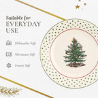 Spode Christmas Tree Polka Dot Dessert Plate (Set of 4) - Festive 8-Inch Stoneware Plates for Holiday Entertaining, Appetizers, Snacks - Microwave, Dishwasher, Freezer Safe Party Appetizer Dishes
