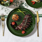 GZG Ceramic Dinner Plates Set of 4, 10.25 Inch Speckled Stoneware Plates with Clay-Tone Base, Large Ceramic Plates for Steak, Salad, Pizza, Microwave Oven Dishwasher Safe
