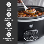 GreenLife 8QT Slow Cooker, Non-Toxic PFAS-Free Ceramic Nonstick Removable Interior Bowl, Programmable, Family Friendly, Keep Warm, Stovetop & Oven Safe, Dishwasher Safe Parts, Timer, Glass Lid, Black