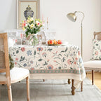 ISAENNE Designer Chinoiserie Linen Floral Extra Long Tablecloth Rectangle,White Wrinkle Resistant Table Cloth,Elegant Decor Tablecloths for Dining Thanksgiving Kitchen Party,67"*118"-Daffy