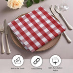 Urban Villa Cloth Dinner Napkins Set of 12 100% Cotton Red White Checks Highly Absorbent Washable Reusable Durable Ideal for Home Farmhouse Party Wedding Everyday Use
