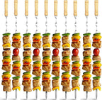 12 Pack Kabob Skewers BBQ Barbecue Skewers Stainless Steel Sticks 22 Inch Heavy Duty Large Wide Reusable with Nonslip Wooden Handle Ideal for Shish Kebab Chicken Shrimp and Vegetables