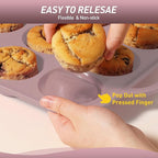12 Cups Silicone Muffin Pan with Metal Reinforced Frame Regular Size Cupcake Pan Tray Egg Bites Silicone Cookie Molds Muffin Tin Best Baking Pans Tart Pan Sheet Set Reusable Cupcake Liners