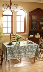 ISAENNE Designer Grayish Green Linen Table Cloth Rectangular,Floral Elegant Stain Resistant Tablecloth,Fall Vintage Decor Tablecloths for Dining Thanksgiving Kitchen Party,55"*87"-Andrew A