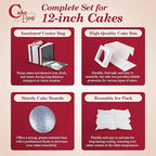 Cakebon Cake Box and Boards, 12-Inch Round Silver Smooth Edges 1/2- Inch Thick Drums with Insulated Bag and Ice Pack – Cake Transport Set, Cooler for Cake Delivery and Transport (1pc Each, 4pcs Total)