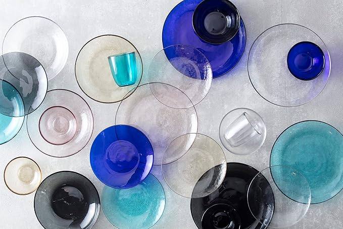 FORTESSA Los Cabos Tableware, 4-Piece Glass Dinner Plate Set (10.5 Inches), Dishwasher-Safe Glass Dinnerware Collection, Cobalt Blue
