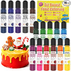 Oil Based Food Coloring for Chocolate - 16 Colors Concentrated Oil Food Dye, Food Grade Dye Set for Melting Chocolate, Candy Melts, Icing Frosting, Fondant, Christmas Cake Decorating, Baking, Cookies - 0.35 Fl.Oz/Bottles