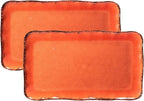 LEHAHA Melamine Serving Tray/Platters Set of 2, 17.5" x 10", 2-Piece Large Rectangular Melamine Platter Set for Serving Food, Orange