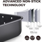 HONGBAKE Lasagna Pan 3 Inch Deep, 15x10" Baking Pan for Oven, Nonstick Cake Baking Dish for Brownie, Roasting Pans with Stainless Steel Handles, Heavy Duty, Dishwasher Safe, Dark Grey