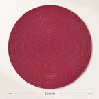 FunWheat Round Braided Placemats Set of 6 Place mats for Dining Tables Woven Heat Resistant Table Mats 15 inch (Wine)