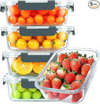KOMUEE 30 oz 5 Pack Glass Meal Prep Containers, Glass Storage Containers with Lids - Dishwahser, Microwave, Oven and Freezer Safe