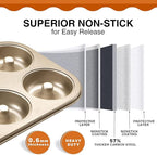 HONGBAKE Nonstick Donut Pans For Baking, 2-Pack 6 Cavity Upgraded Deepened Doughnut Tray, Heavy Duty Mini Bagel Mold for Oven - Bronze Gold