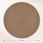 FunWheat Round Braided Placemats Set of 6 Place mats for Dining Tables Woven Heat Resistant Table Mats 15 inch (Brown,6pcs)