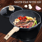 GiPP Ceramic Nonstick Deep Frying Pan Skillet, 12" Saute Pan with Lid, Induction Cookware Non Stick Cooking Pan, PTFE PFOA PFOS APEO Free, Grey