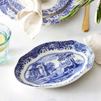 Spode Blue Italian Pickle Dish - 8.5" Porcelain Appetizer Tray with Scroll Border & Countryside Artwork - Elegant Small Serving Piece for Entertaining & Dining Displays - Great Gift for Collectors
