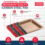 BAKKEN 3-Piece Kitchen Baking Pans - Small, Medium, and Large Cookie Pan, With Nonstick Coating, Stackable and Space-saving Design, PFOA, PFOS, PTFE Free, Oven Safe Tray (Up To 450°F), Brown