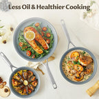 Ceramic Frying Pans Set, 3-Pieces Fry Pan (8", 9.5", 11") with Tri Ply Nonstick Coating, Induction Skillet Set with Handles, Healthy Fast Heating Cookware, Oven Safe, Suitable for All Stove