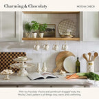 MACKENZIE-CHILDS Enamel Pedestal Platter, Round Cake Stand, Mini, Brown-and-White Mocha Check