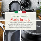 Orfeo 9.5” Nonstick Frying Pan, Made in Italy, Diamond Ceramic PFAS-Free Cookware, Induction Ready, Scratch Resistant, Laser-Fused Surface for Durability, Dishwasher Safe, Black