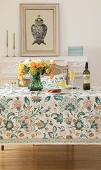 patdrea Designer Green Extra Long Rectangle Table Cloth,Italian Floral Country Linen Breathable Tablecloth,Decor Cover for Kitchen Dining,Christmas,Tea Party,Thanksgiving,63"x110"-Tree Life