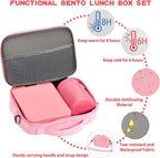 Bento Lunch Box Set for Kids with 10oz Soup Thermo, Leak-Proof Lunch Containers with 4 Compartment, Kids Thermo Hot Food Jar and Insulated Lunch Bag for Kid to School,BPA-Free(Pink)