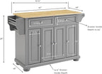 Crosley Furniture Alexandria Wood Top Rolling Kitchen Island Storage Cart, Microwave Stand, Spice Rack, Gray