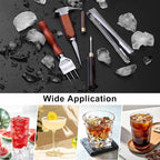 4Pcs Ice Pick Set, Stainless Steel Ice Chipper with Wood Handle, Bartender Kit Ice Crusher with Tong Ideal for Bars, Kitchen and Carving Craft Art