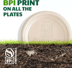100% Compostable Paper Plates, 9 Inch, 125 Count, Biodegradable Bagasse Plates, Heavy Duty Disposable Plates Bulk for Party | Microwave-Safe | Soak-Resistant, Cut Resistant