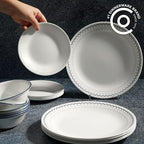 Corelle 18-Piece Dinnerware Set Service for 6, Lightweight Round Plates and Bowls Set, Vitrelle Triple Layer Glass, Chip Resistant, Microwave and Dishwasher Safe, Caspian