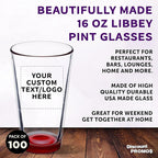 Custom Libbey Pint Glass 16 oz. Set of 100, Personalized Bulk Pack - Beer Glasses, Heavy Duty Drinkware - Red