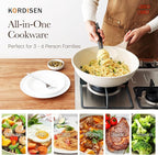 Kordisen Nonstick Wok with Lid, 12 Inch Woks & Stir-fry Pans, Healthy Coating Induction Cookware, Compatible with All Stovetops, PFOA Free (Cream White)