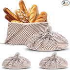 yeload 2 Pack Beeswax Bread Bags, Striped Linen Bento Bags, 14" Cotton Loaf Bag, Reusable Organic Food Storage, Sourdough Bag, Rustic Farmhouse Azuma Bukuro Origami Wrap for Baked Gifts (Caffe, 2)